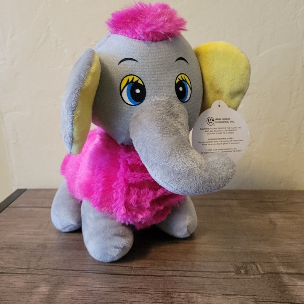 Adorable Gray and Pink Elephant Plush Stufged Animal Toy